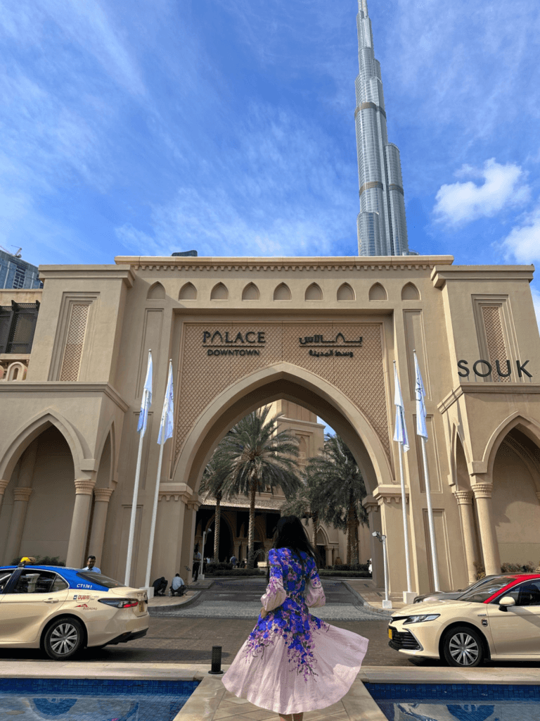 Wendy with the Burj Khalifa in the background.