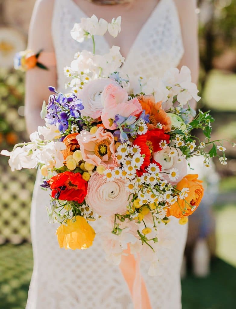 Bright flowers for summer wedding arrangement.