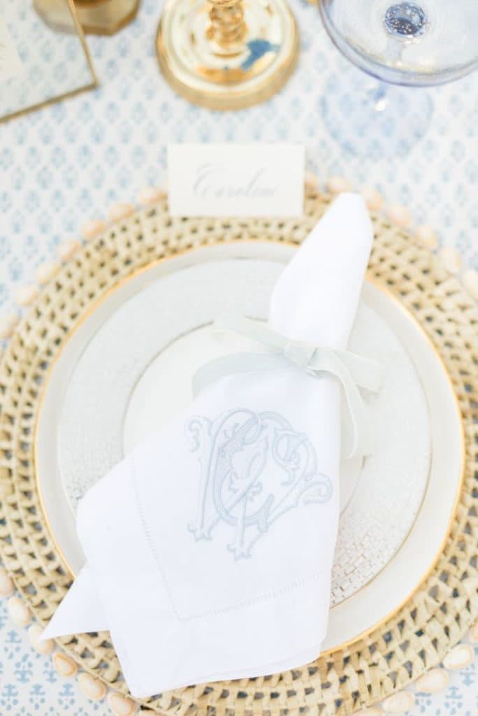 Monogram on towel for preppy themed destination wedding