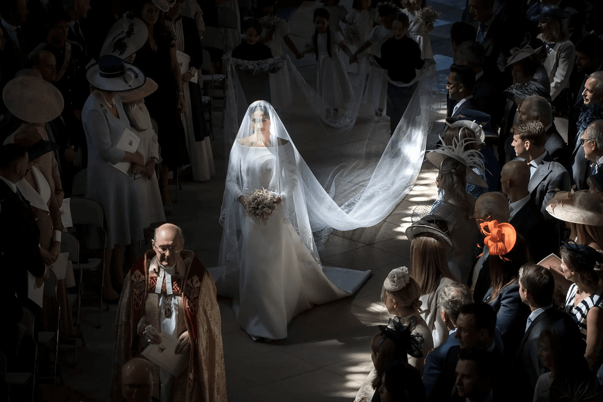 Meghan Markle walking down the aisle with veil on - Featuring Meghan Markle