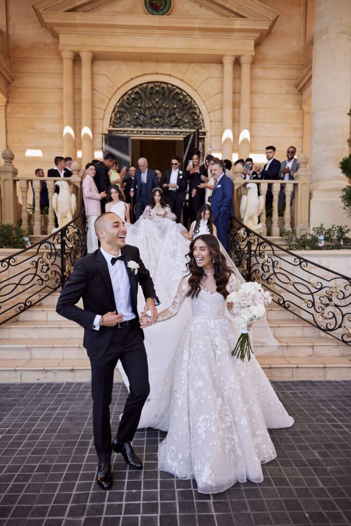 The happy bride and groom with their wedding guests in the Adelaide wedding.
