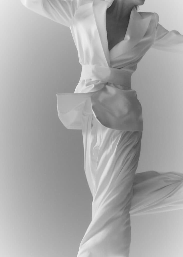 A minimalist bridal suit