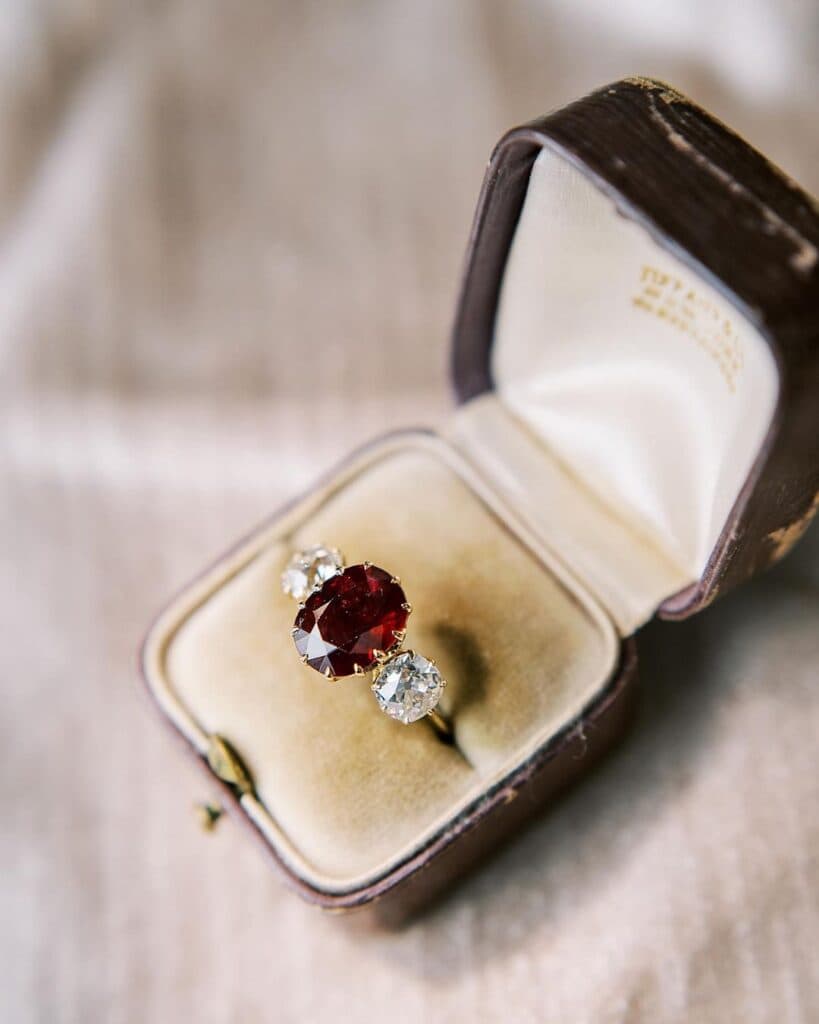 Striking red engagement ring.