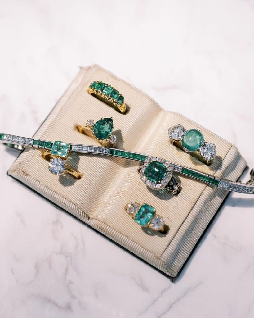 Beautiful set of emerald gemstone engagement rings.