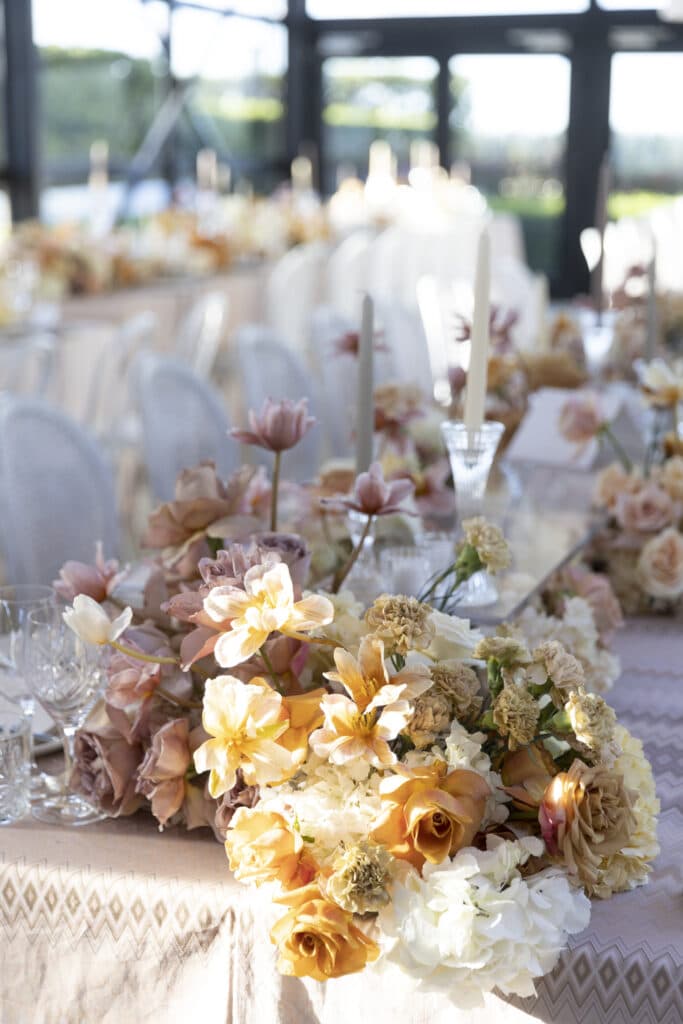 Bright floral arrangement at the reception