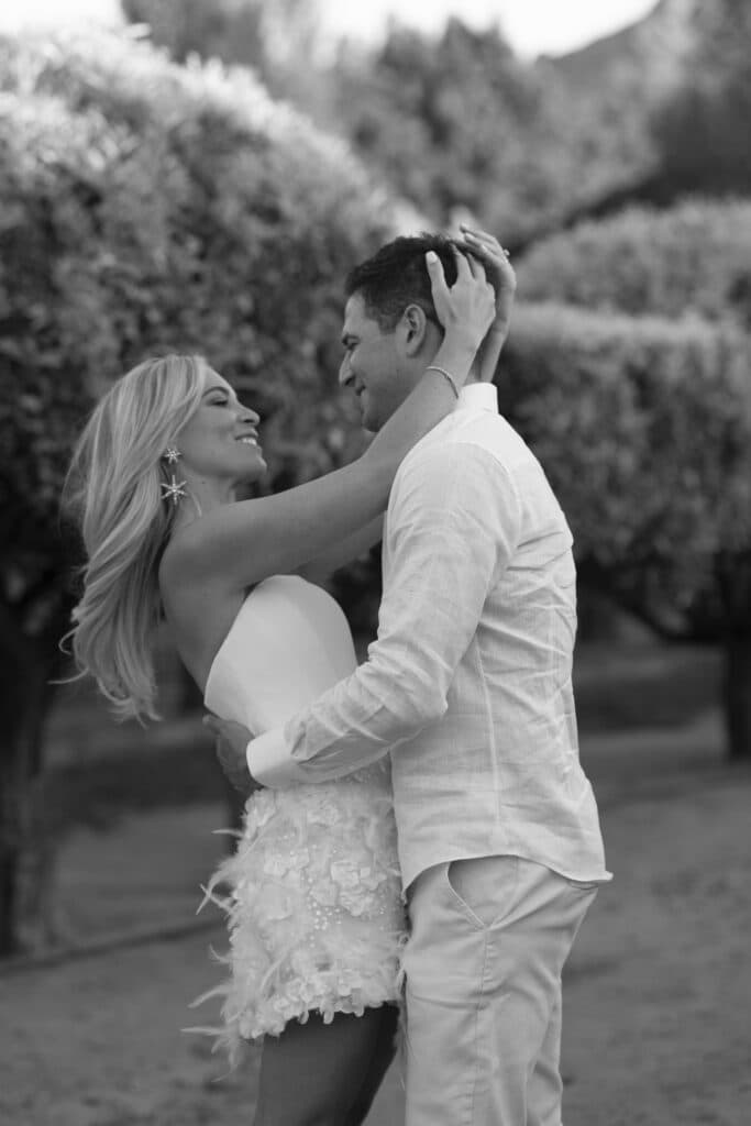 Newlyweds embraced after their nuptials