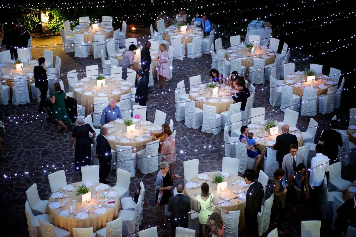 Reception dinner under lights