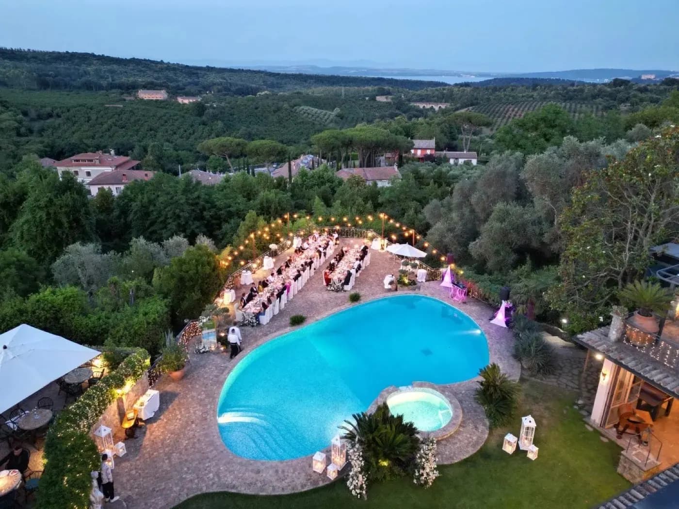 Poolside reception from above