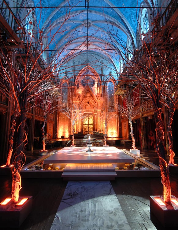 wedding aisle deocrations trees 