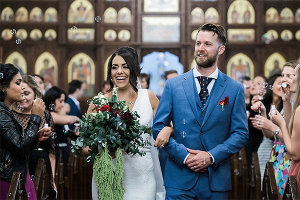 modern glam wedding bubbles church