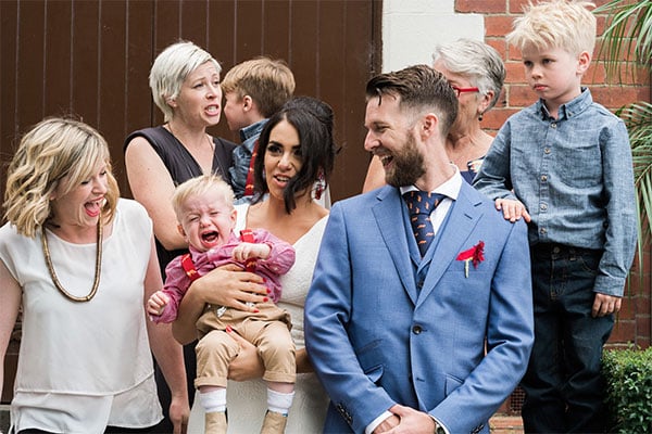 baby crying modern glam wedding