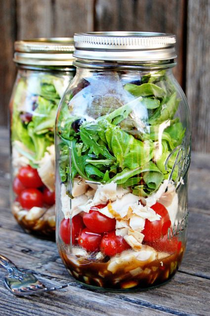 Perfect for grab and go lunch. Good for 3ish days. Make sure the liquid is on the bottom and the lettuce on top. This is genius!: 
