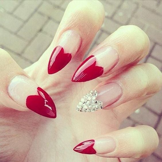 Red Heart Tip Stiletto Nails.: 