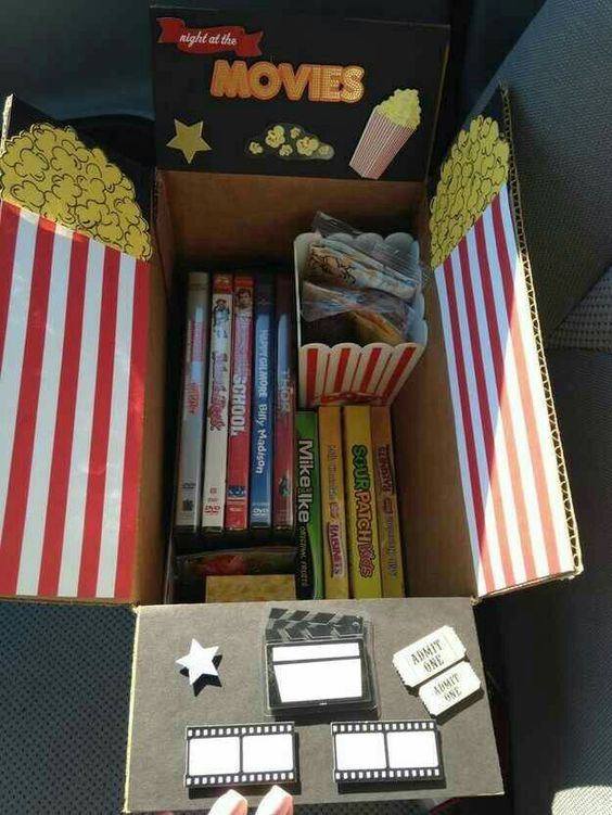Just a movie day for him packing him candy, popcorn, drinks, and movies: 