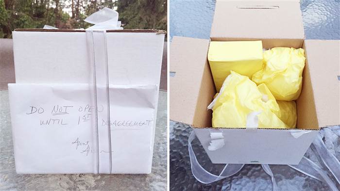 This couple waited almost a decade to open a wedding gift!