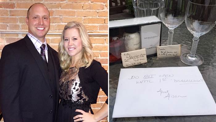 This couple waited almost a decade to open a wedding gift!