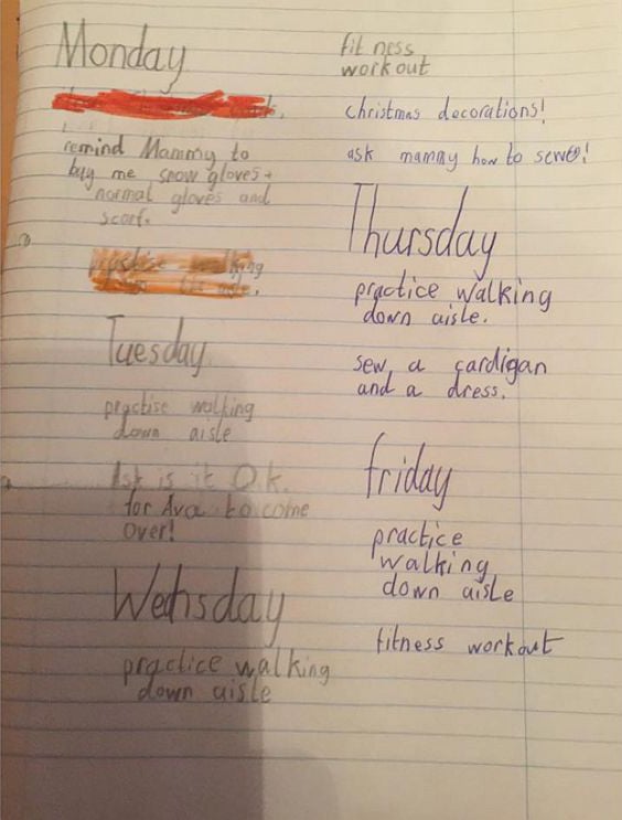 Flower Girl To-do list by Niamh Heneghan Age 6