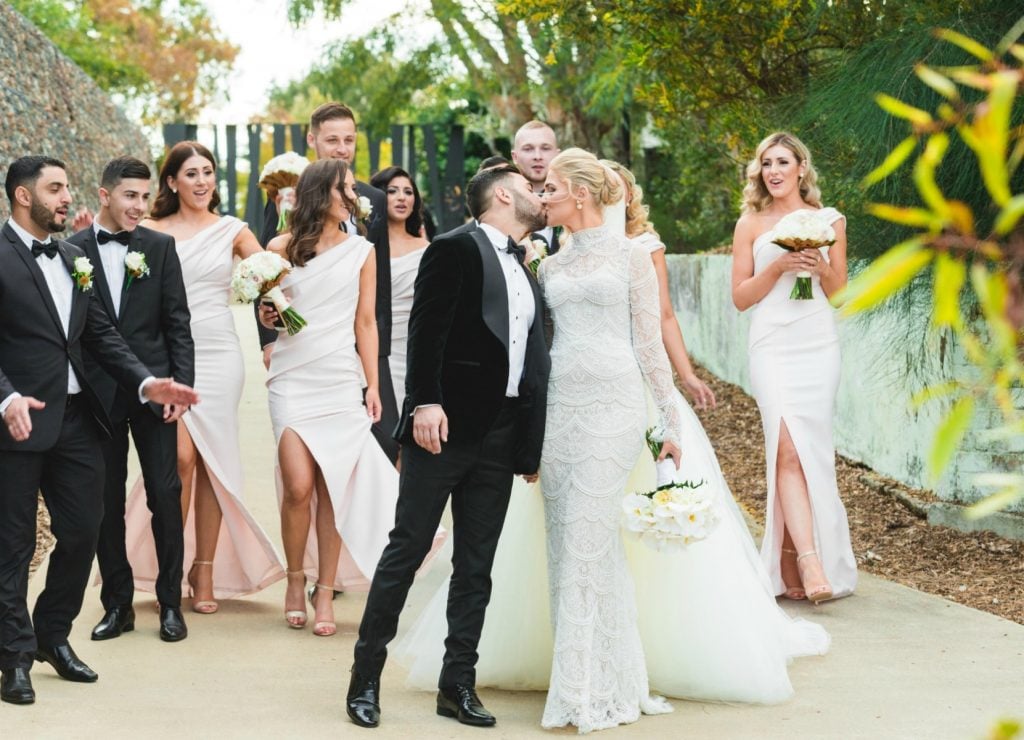 white runway bridesmaids