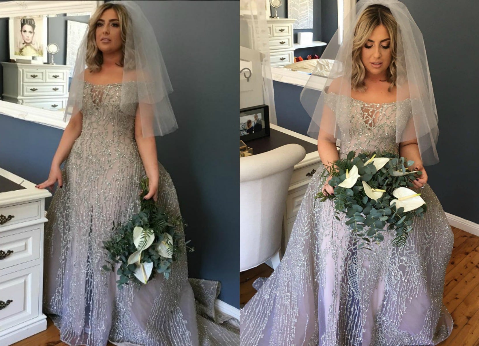grey wedding dress