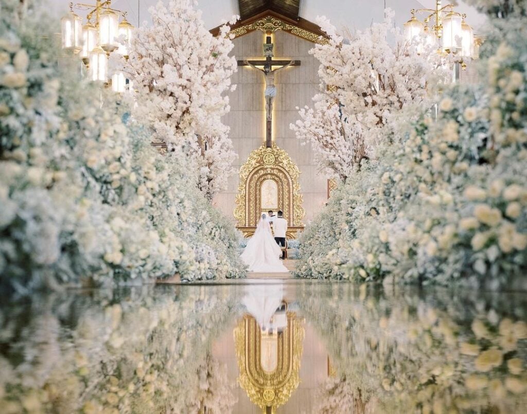 Delicate and enchanting rows of flowers, creating a lush and serene atmosphere.