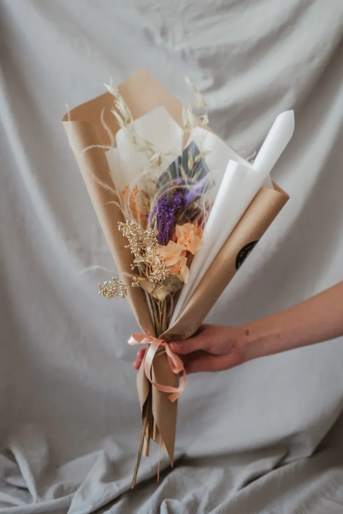 Packed flowers as take away for guests who attended an eco wedding