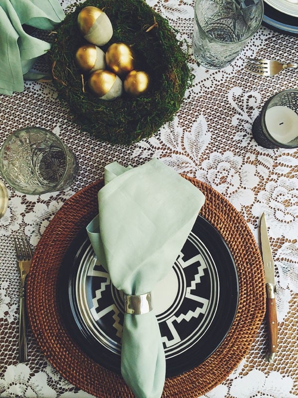 green table settings woman getting married