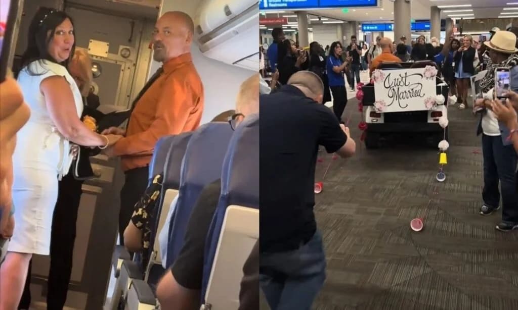 Love Is In The Air: Couple Goes Viral for Getting Married in an Airplane Aisle Mid-Flight