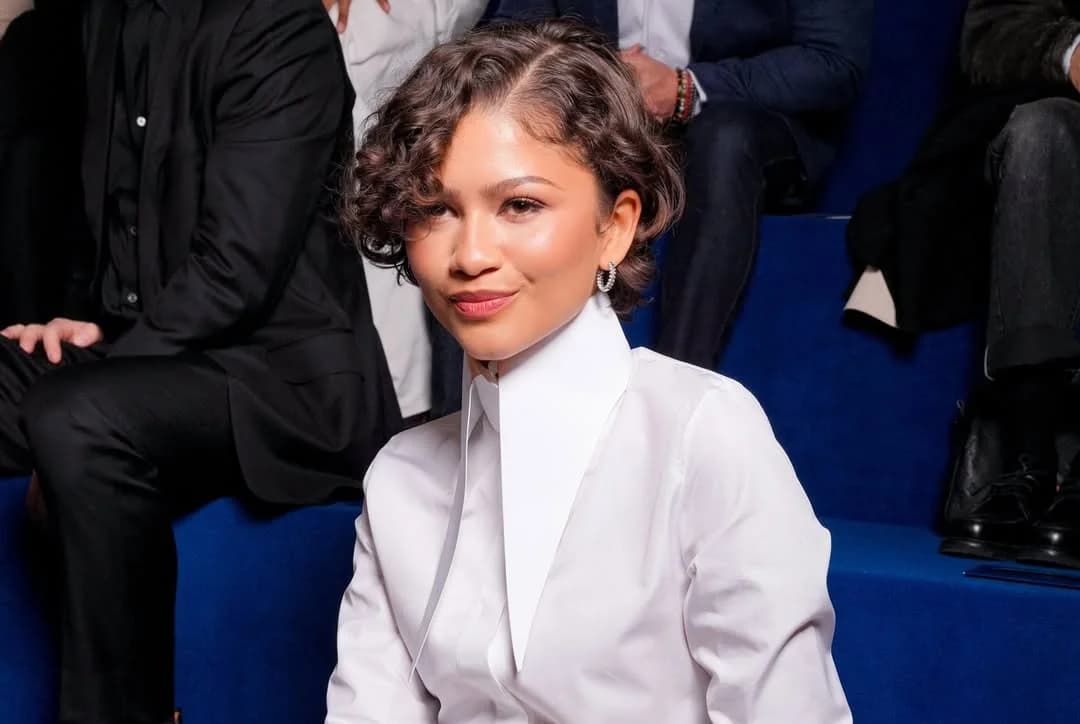 Zendaya Served Modern Bride Energy at the Louis Vuitton Show in a White Bubble-Hem Dress and a Subtle Gold Band