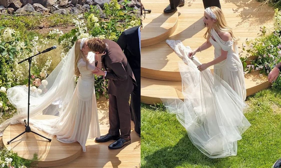 Emma Roberts Brought Vintage Romance Back With Her Monique Lhuillier Wedding Dress