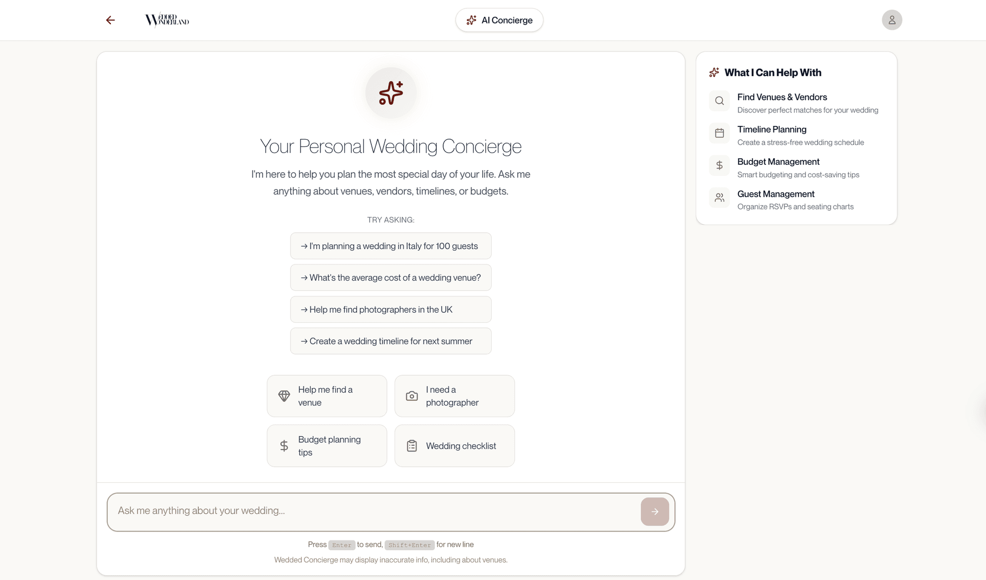 Wonderland Studio AI Wedding Concierge