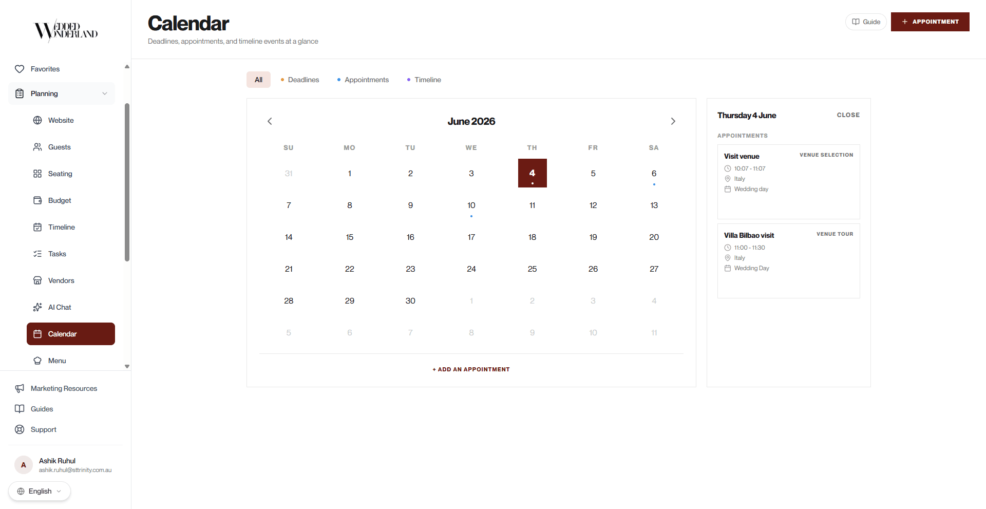Wonderland Studio planning calendar