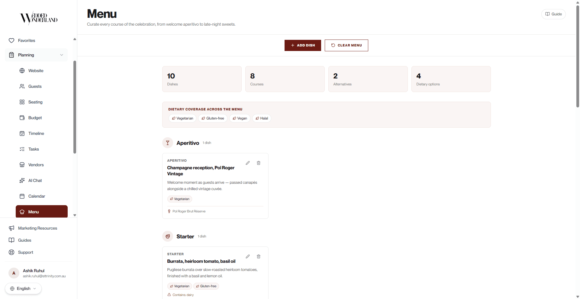 Wonderland Studio menu planner