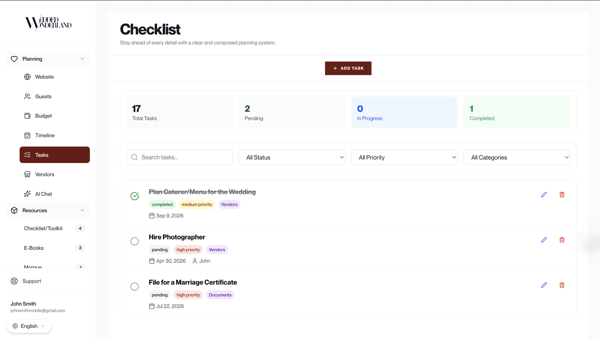 Wonderland Studio task list and checklist