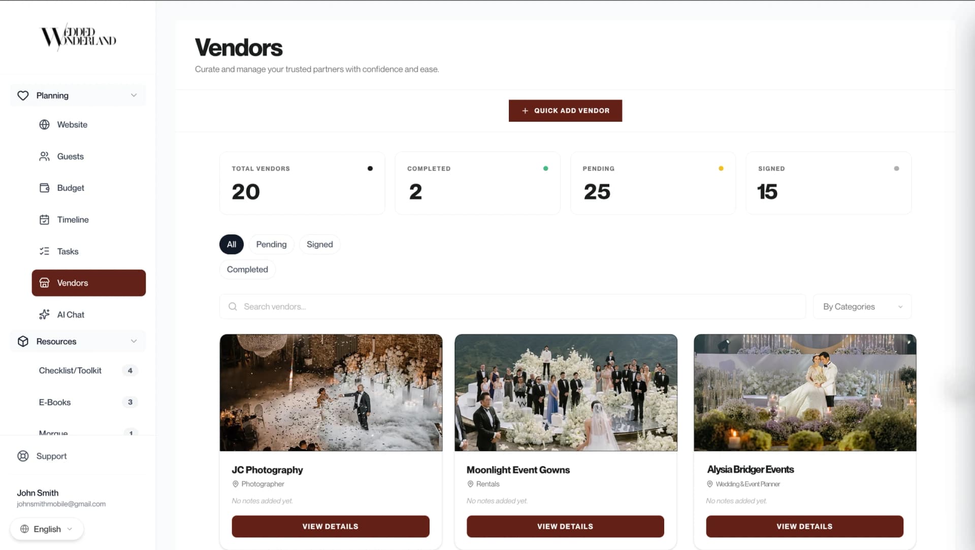 Wonderland Studio vendor management