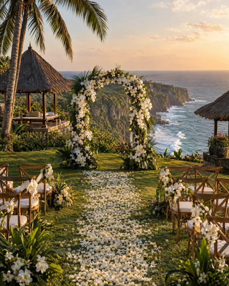 A clifftop wedding ceremony above the Indian Ocean in Bali