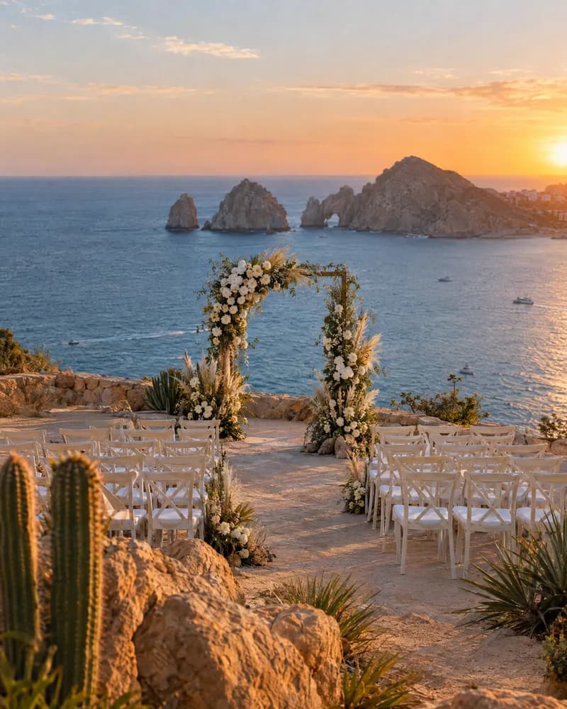 A clifftop ceremony set above the Sea of Cortez in Los Cabos