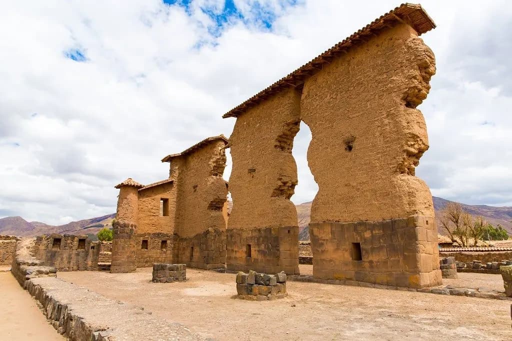 The tall adobe and stone walls of the Temple of Wiracocha at Raqchi