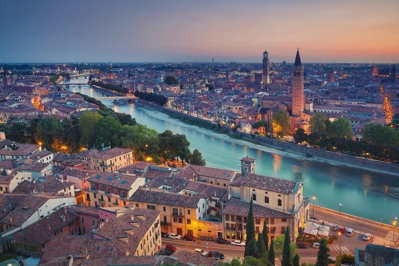 Verona and the curve of the Adige River in the evening light
