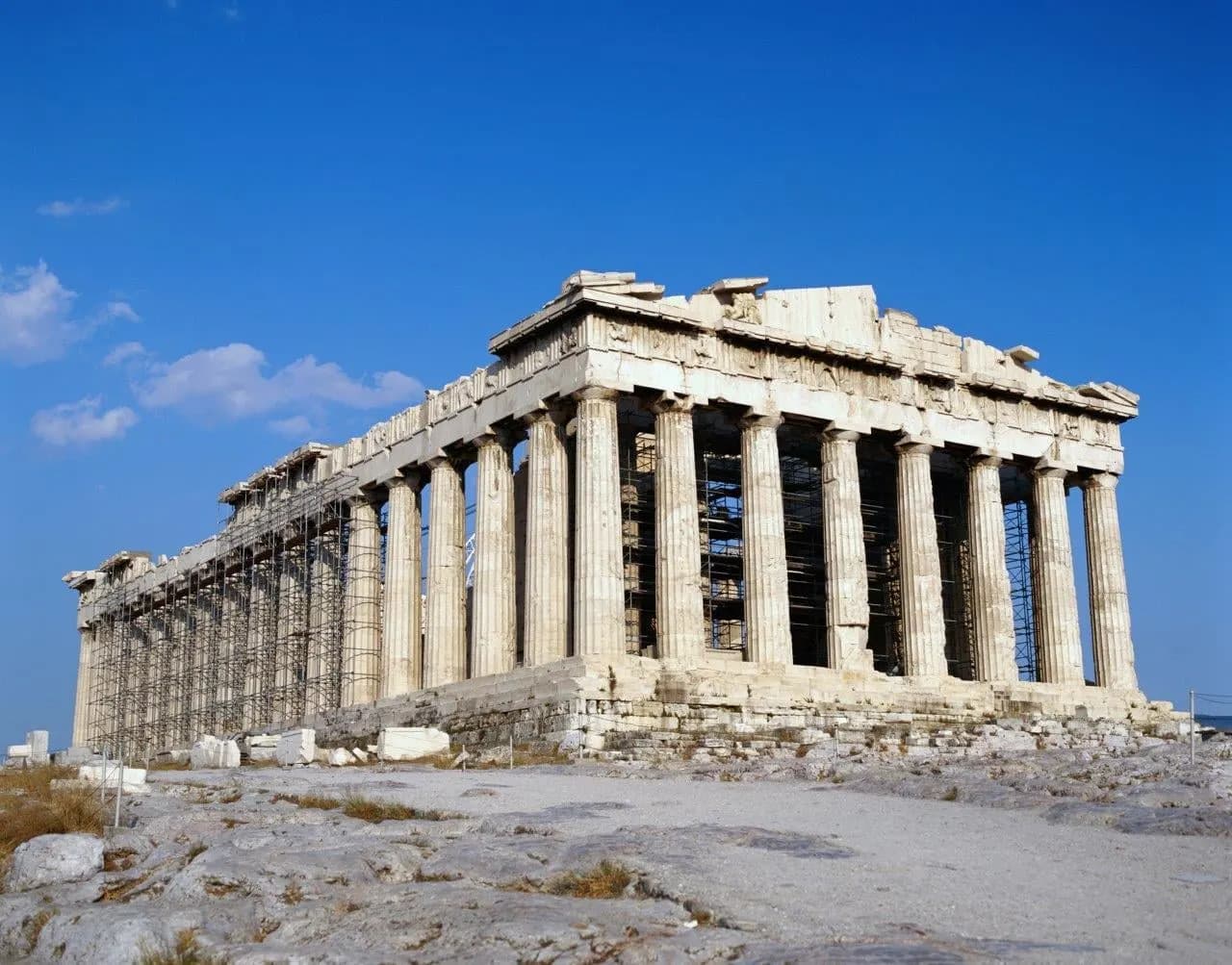 The Parthenon on the Acropolis under a clear blue sky