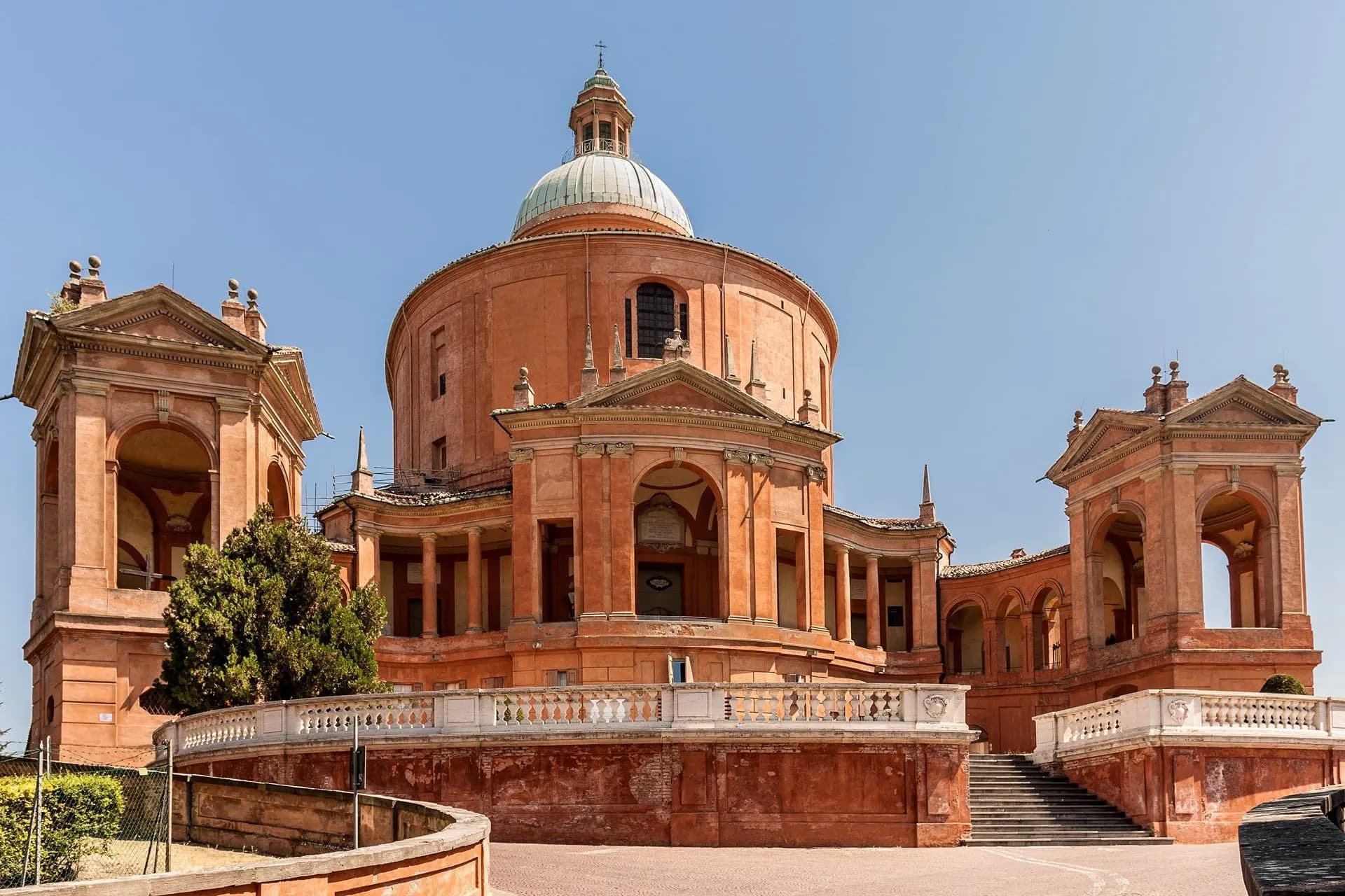 The domed Sanctuary of the Madonna di San Luca under a blue sky