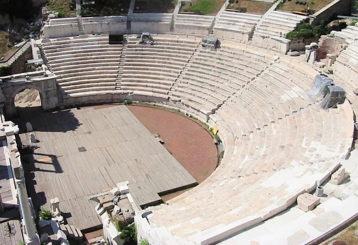 The marble tiers and stage of an ancient Roman theatre