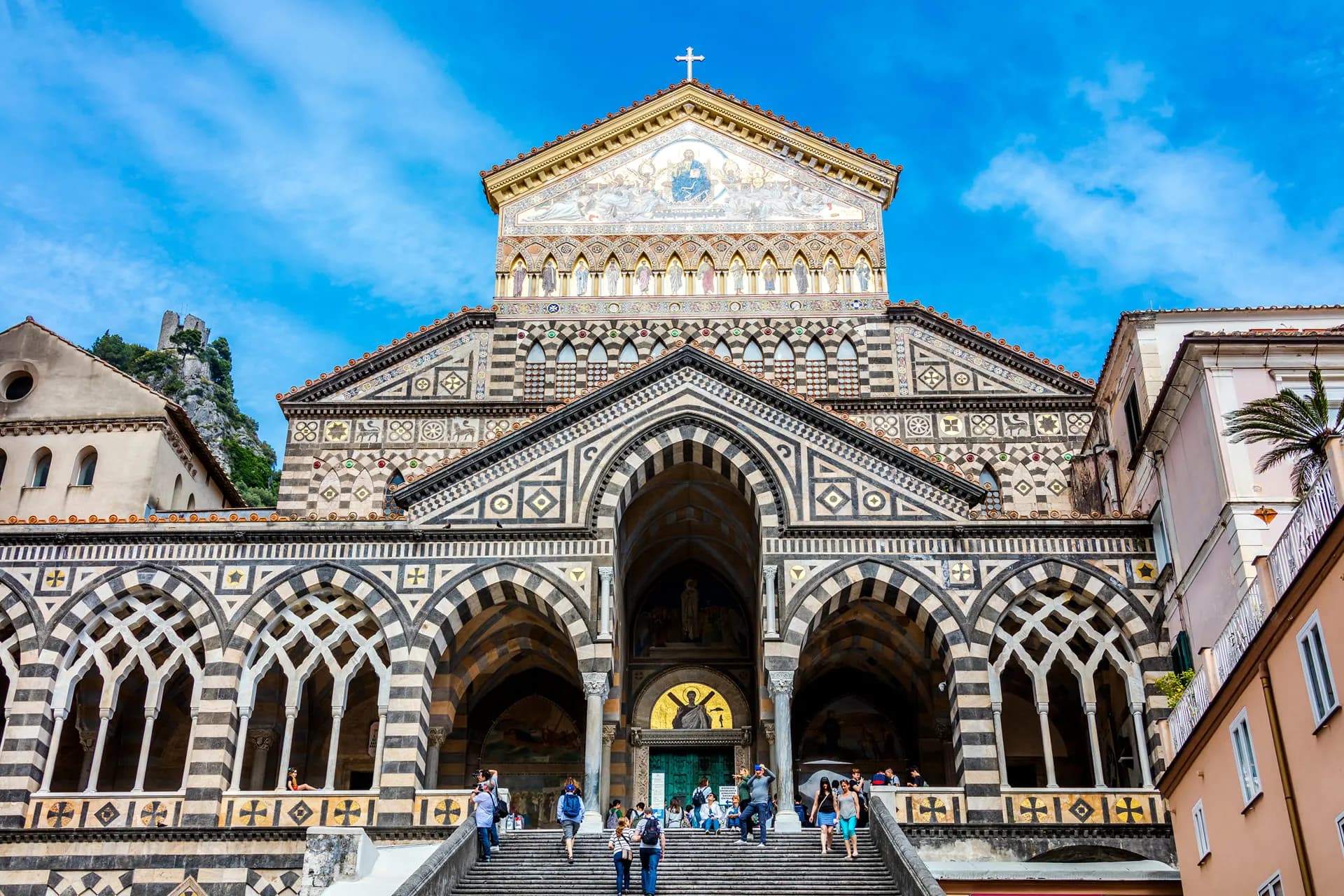 The striped arches and steps of Amalfi Cathedral