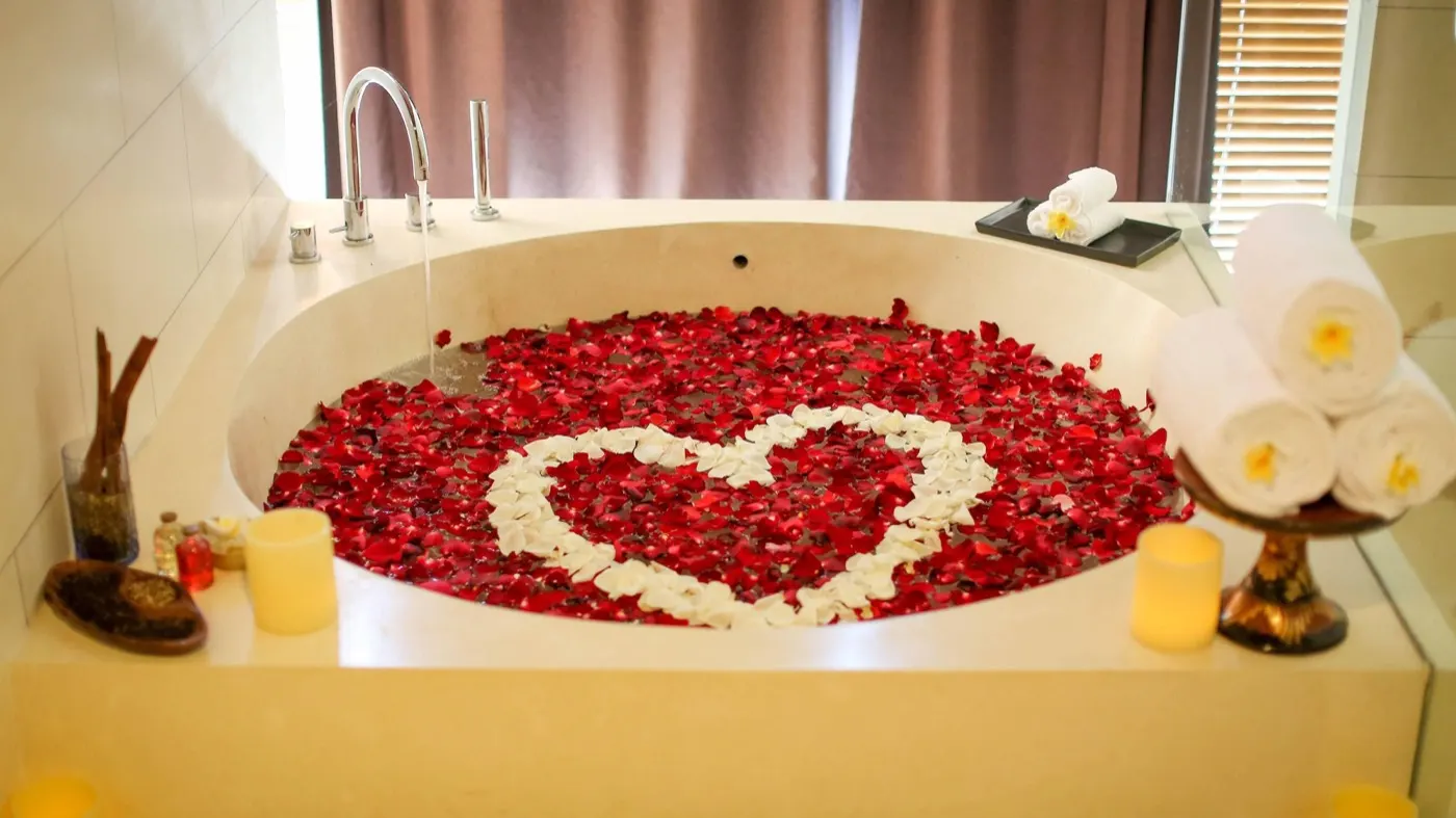 Petal-filled bathtub