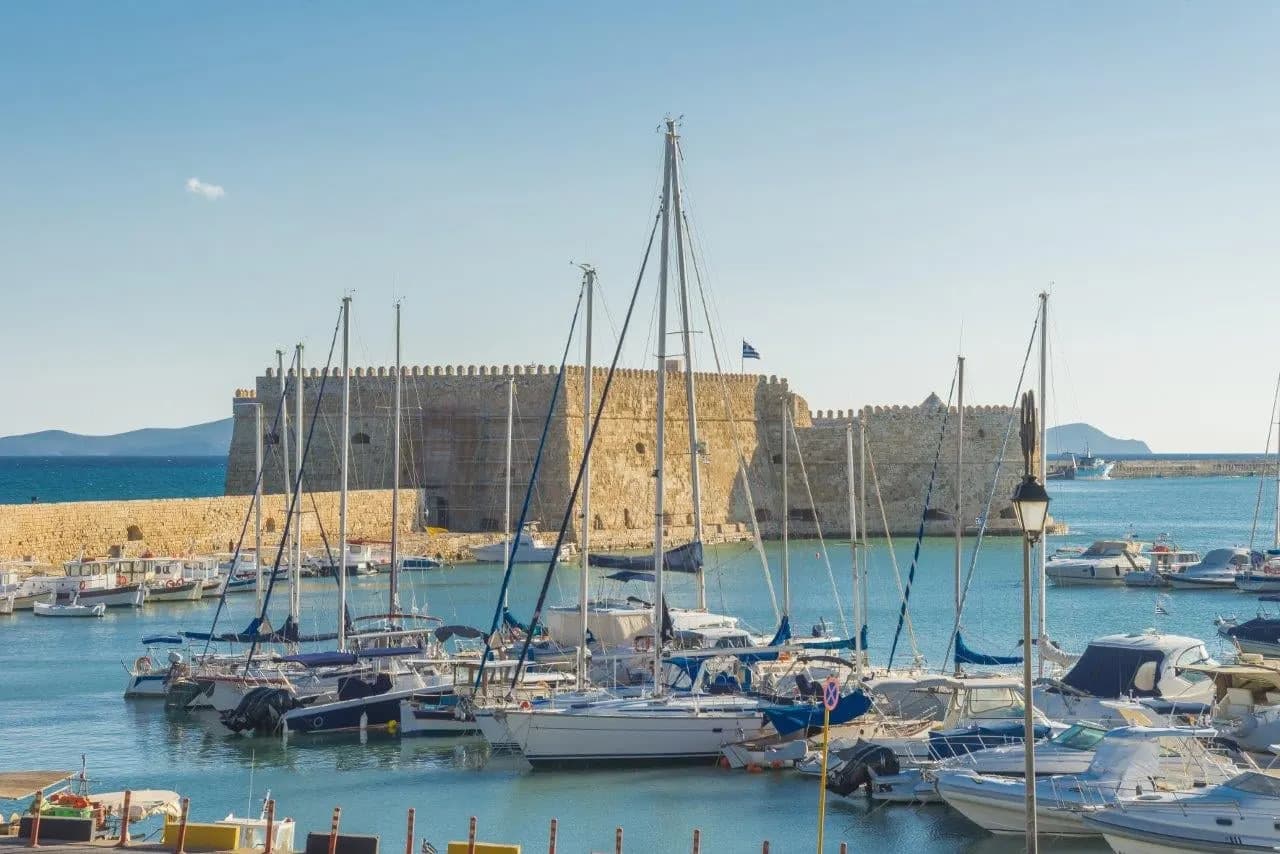 Yachts in the marina below the Venetian fortress of Heraklion