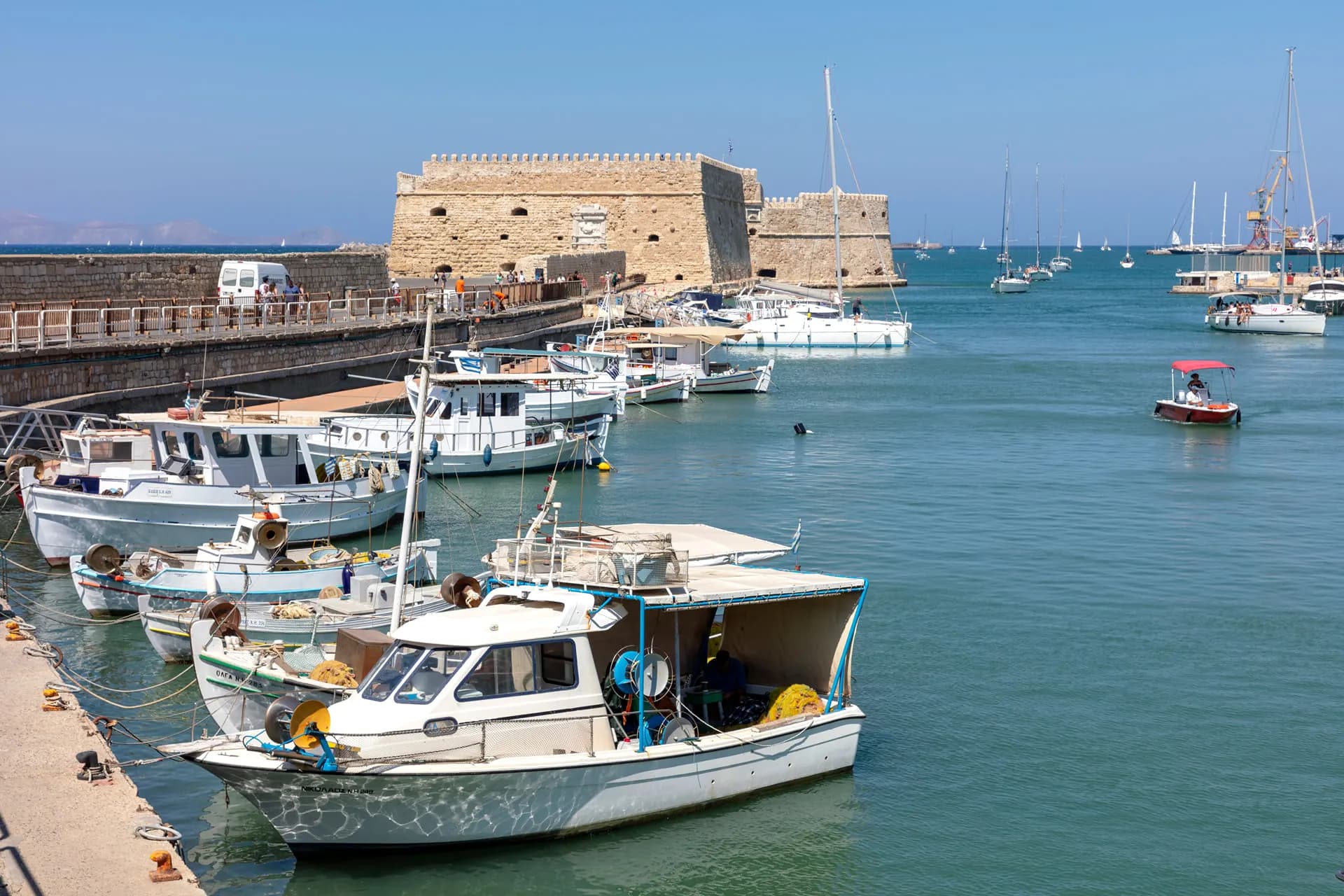 Fishing boats in Heraklion harbour below the Venetian fortress