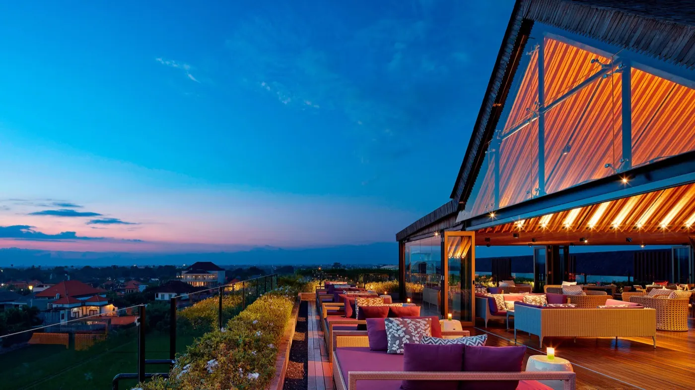Above Rooftop Lounge at dusk