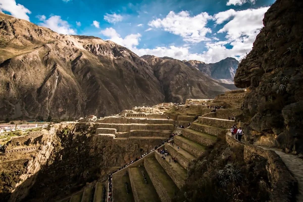 Inca terraces and a stone stairway at Ollantaytambo