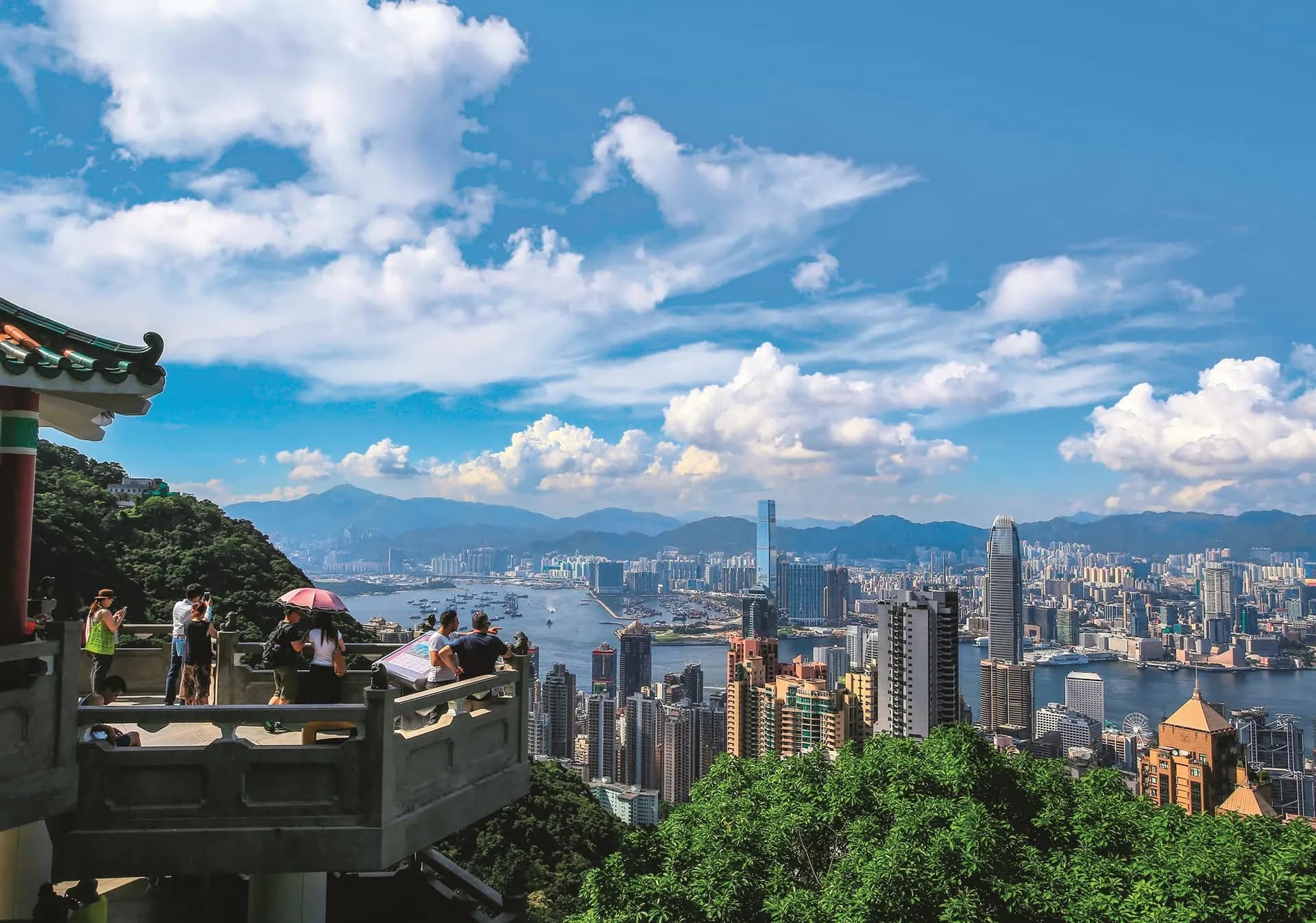 A viewing terrace above the city and harbour in Hong Kong
