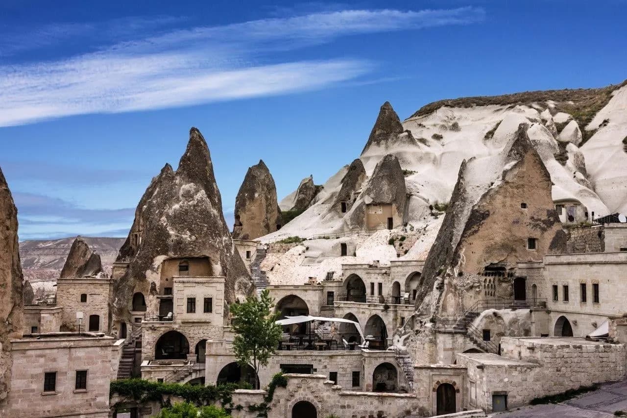 Old cave houses carved into the rock in Cappadocia