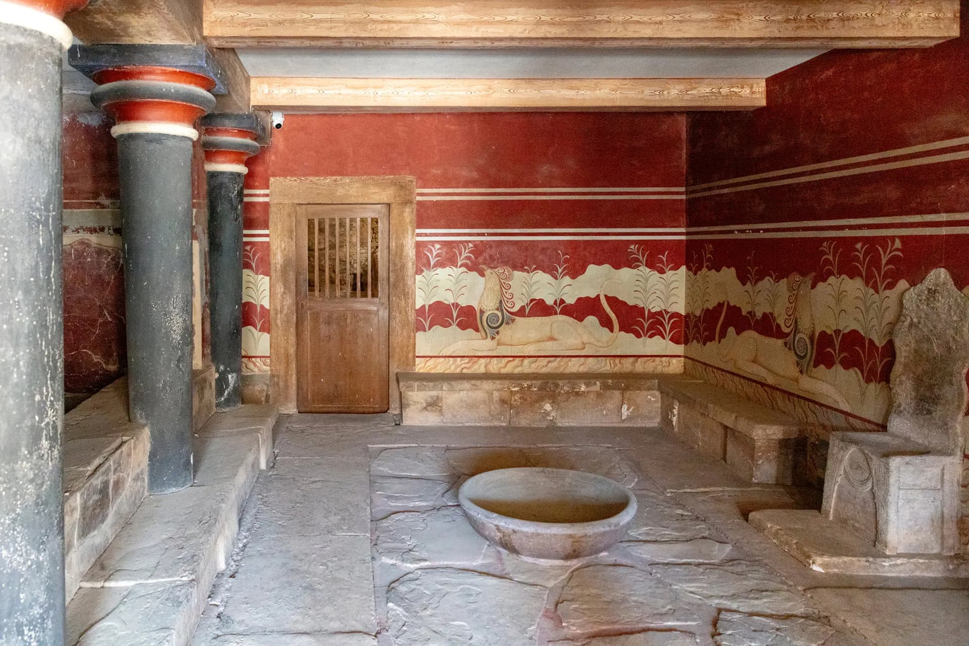 The throne room at Knossos with its red frescoed walls